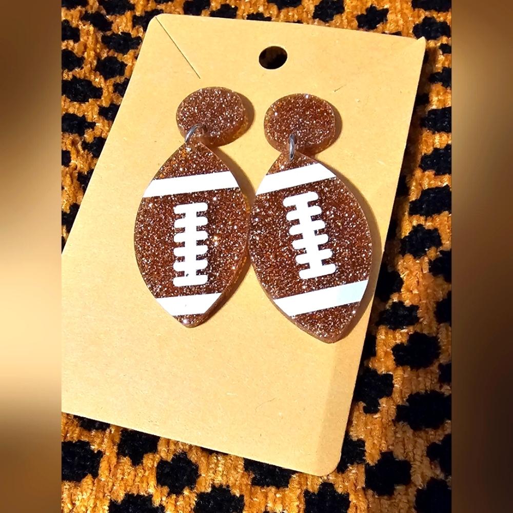 Arcylic Glitter Football Dangle Earrings NWOT